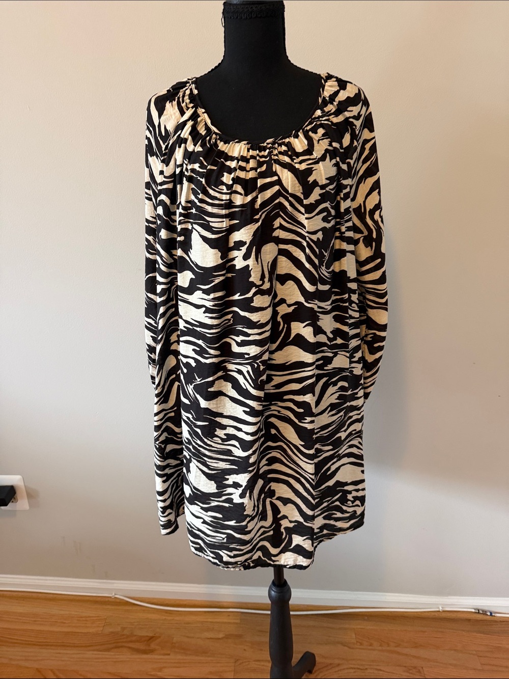 H&M Black and Cream Animal Print Midi Dress